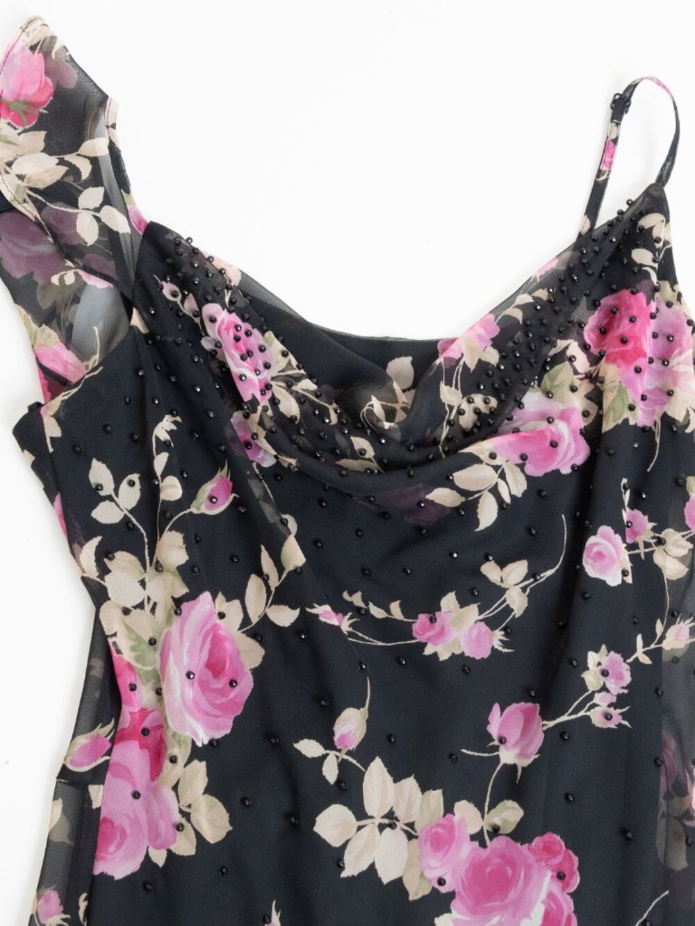 Vintage Dark Floral Beaded Cowl Maxi Dress Fairy Grunge Coquette - Picture 4 of 12